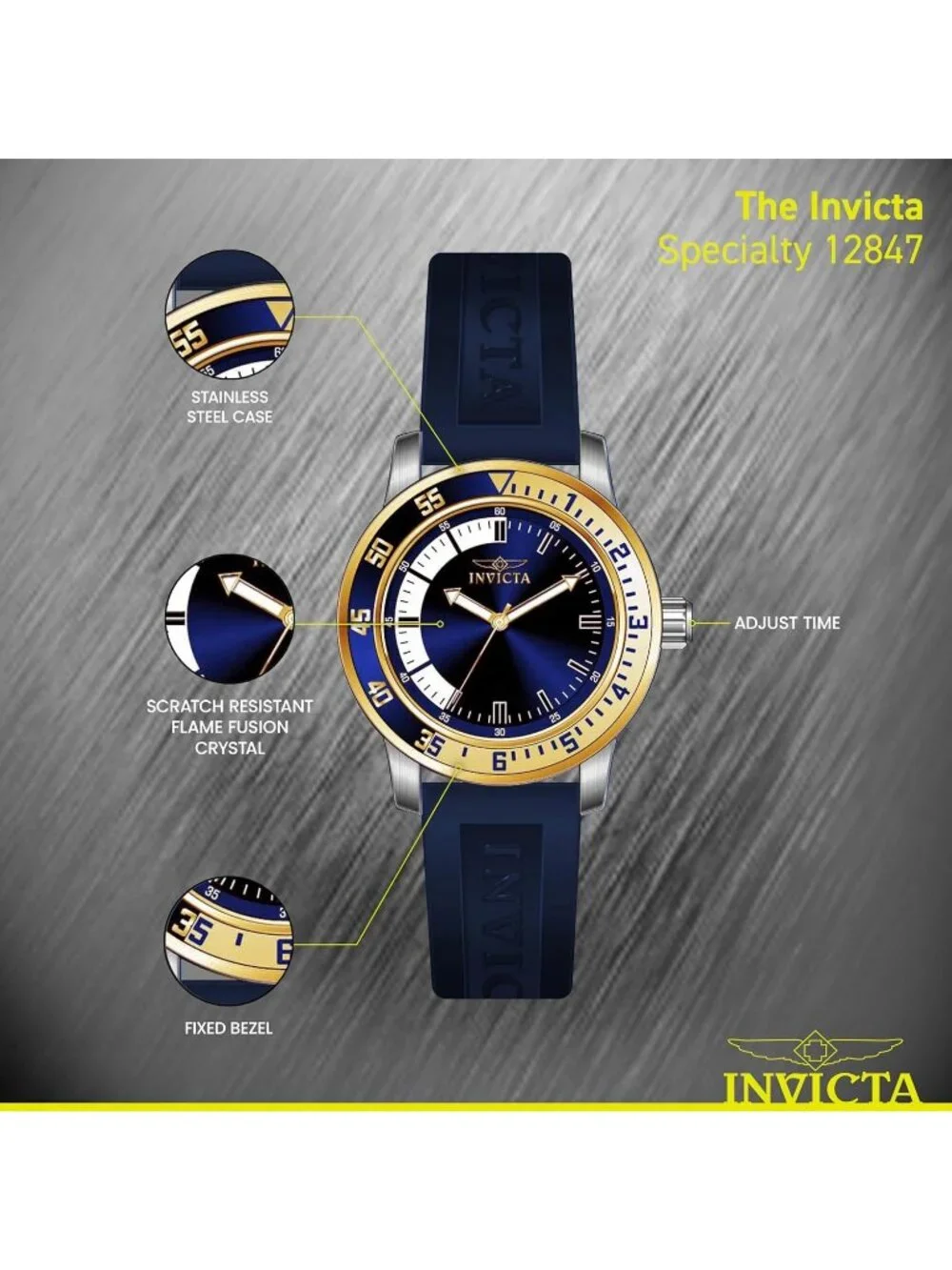 Mens Blue Gold Analog Quartz Fashion Solid Specialty Silicone Round Wrist Watch